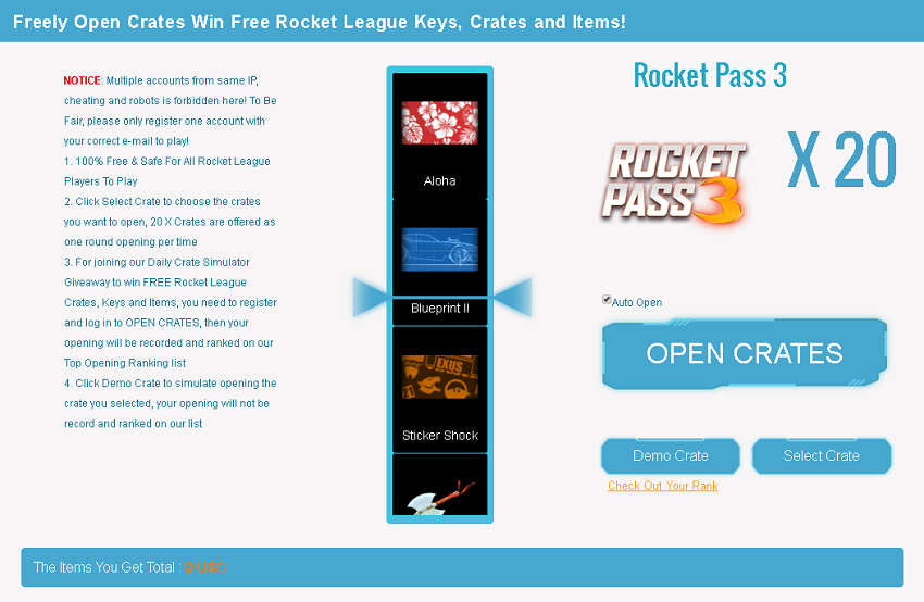 free rocket league pass 3 crate simulato